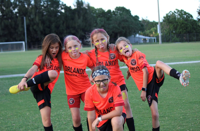 Young girls on the soccer field