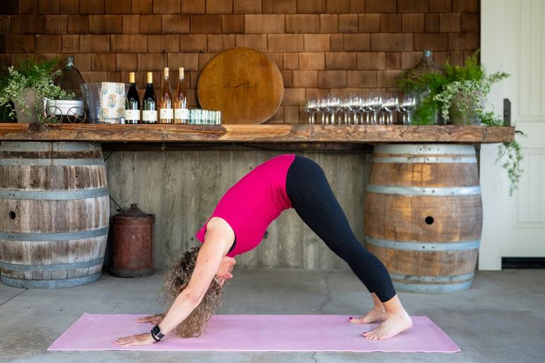 Shelley in a yoga pose