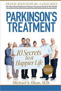 Cover of book, " Parkinson's Treatment" with group of Caucasian people holding a sign that says "10 Secrets to a Happier Life."