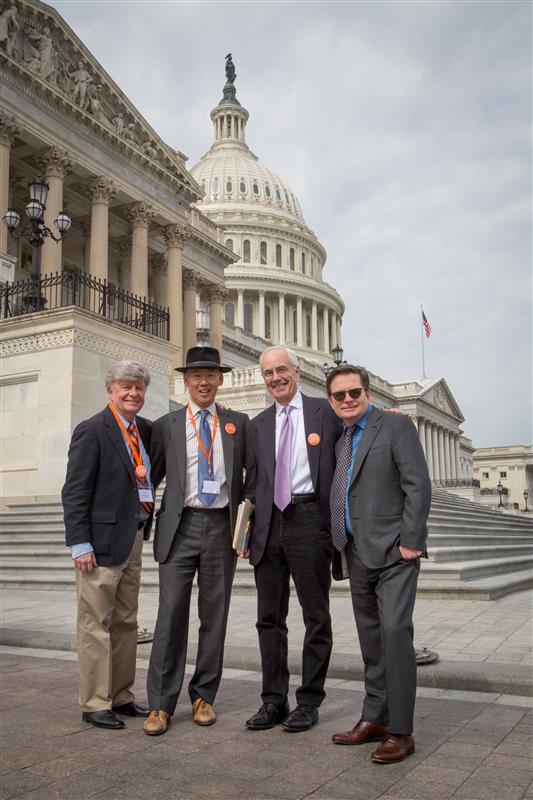 William Clinch, Kevin Kwok, David Iverson and Michael J. Fox advocating on Capitol Hill in 2017. 