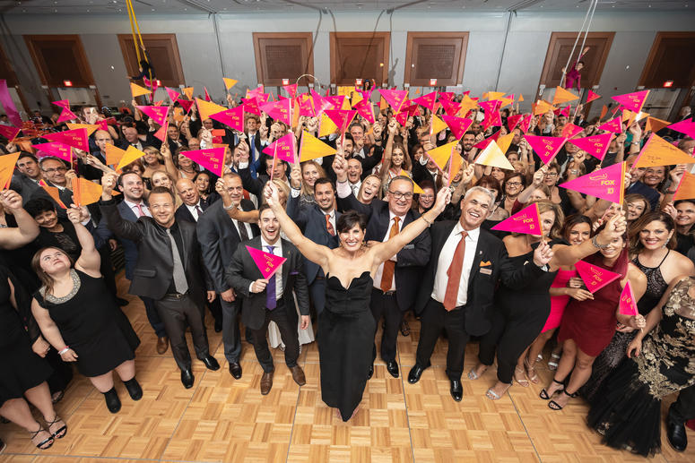 Detroit Gala with pink and orange flags