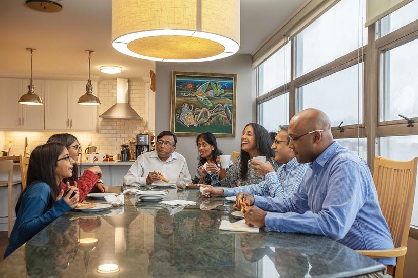 Multi generations of the Parikh family gather for dinner