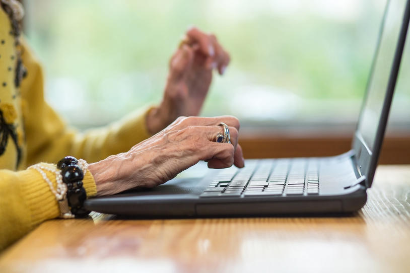 Patient using laptop